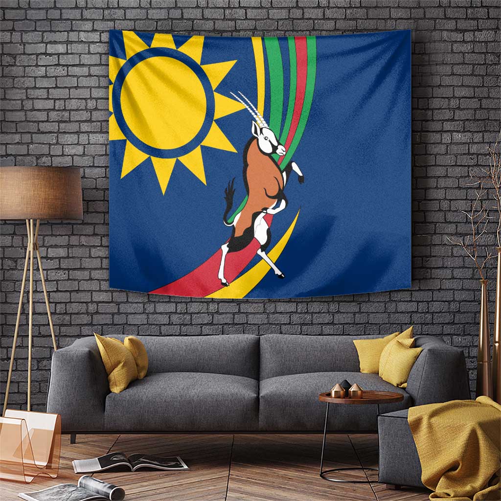Namibia National Emblem Tapestry Flag Colors & Symbolic Animals Design