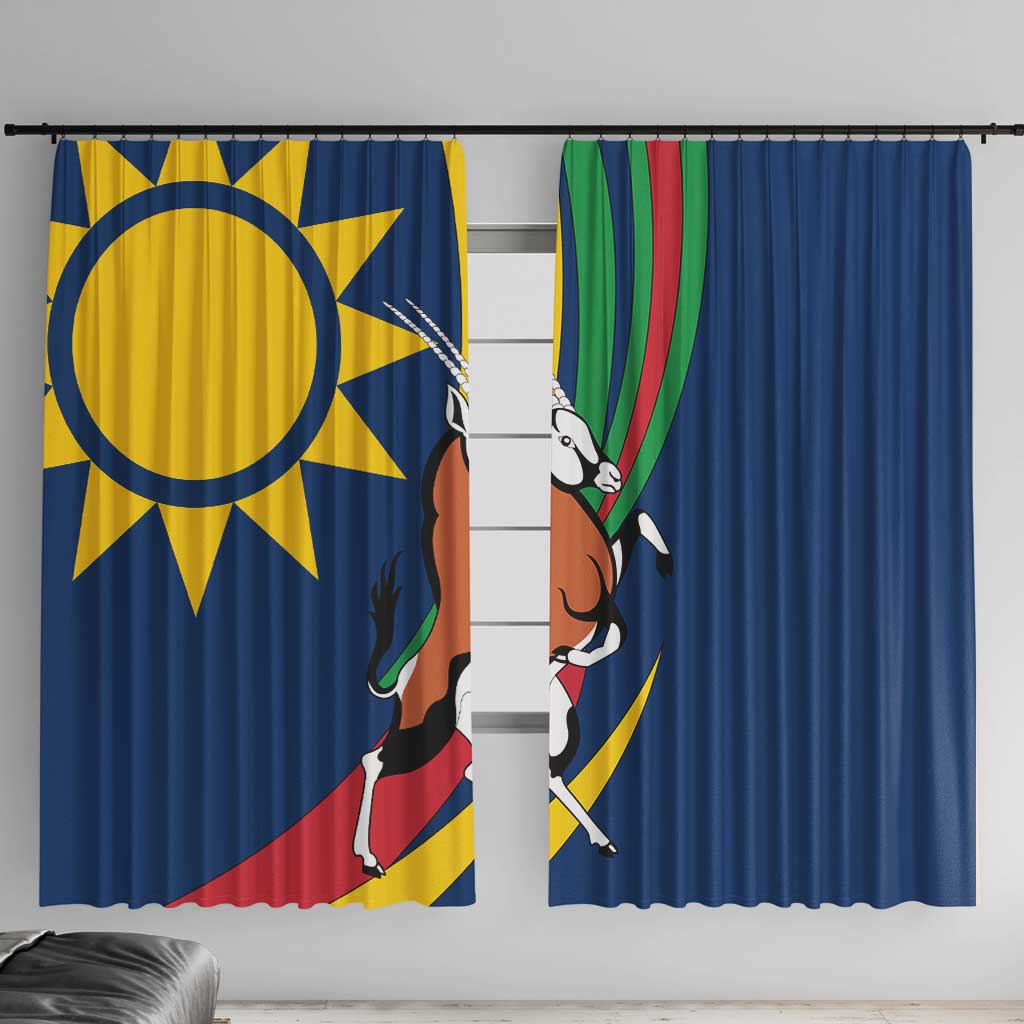 Namibia National Emblem Window Curtain Flag Colors & Symbolic Animals Design