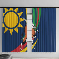 Namibia National Emblem Window Curtain Flag Colors & Symbolic Animals Design
