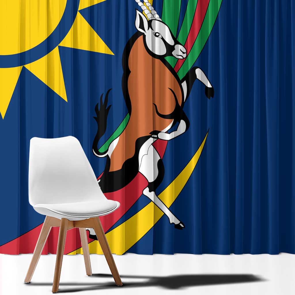 Namibia National Emblem Window Curtain Flag Colors & Symbolic Animals Design
