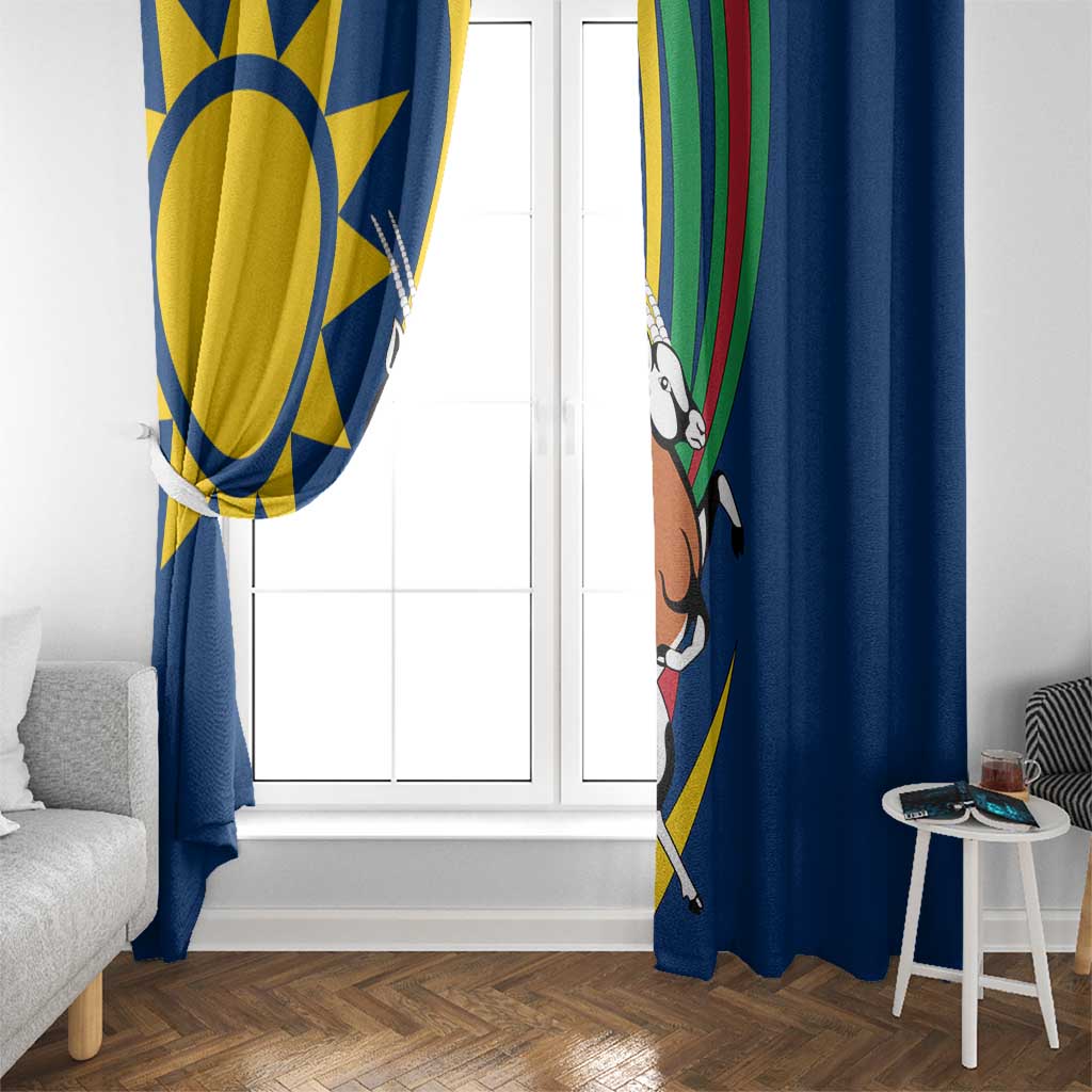 Namibia National Emblem Window Curtain Flag Colors & Symbolic Animals Design