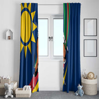 Namibia National Emblem Window Curtain Flag Colors & Symbolic Animals Design