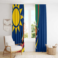 Namibia National Emblem Window Curtain Flag Colors & Symbolic Animals Design