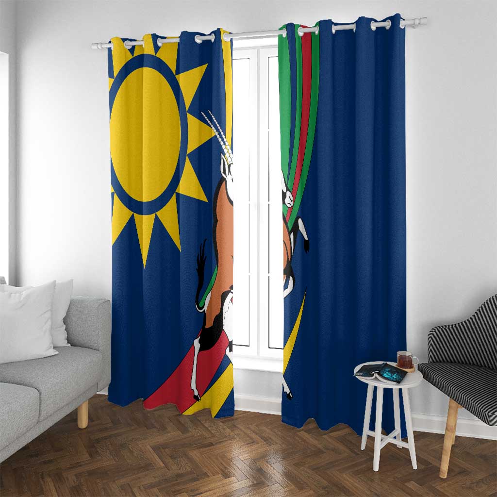 Namibia National Emblem Window Curtain Flag Colors & Symbolic Animals Design