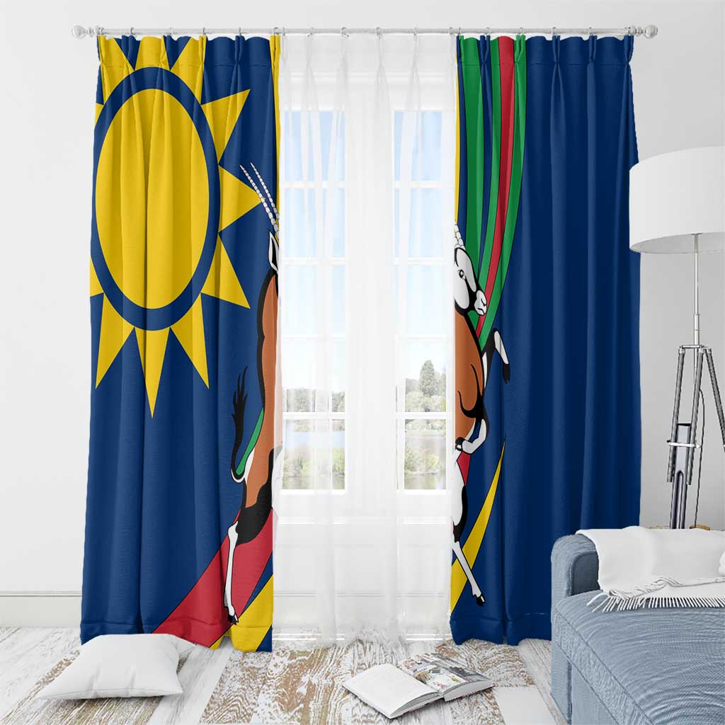 Namibia National Emblem Window Curtain Flag Colors & Symbolic Animals Design