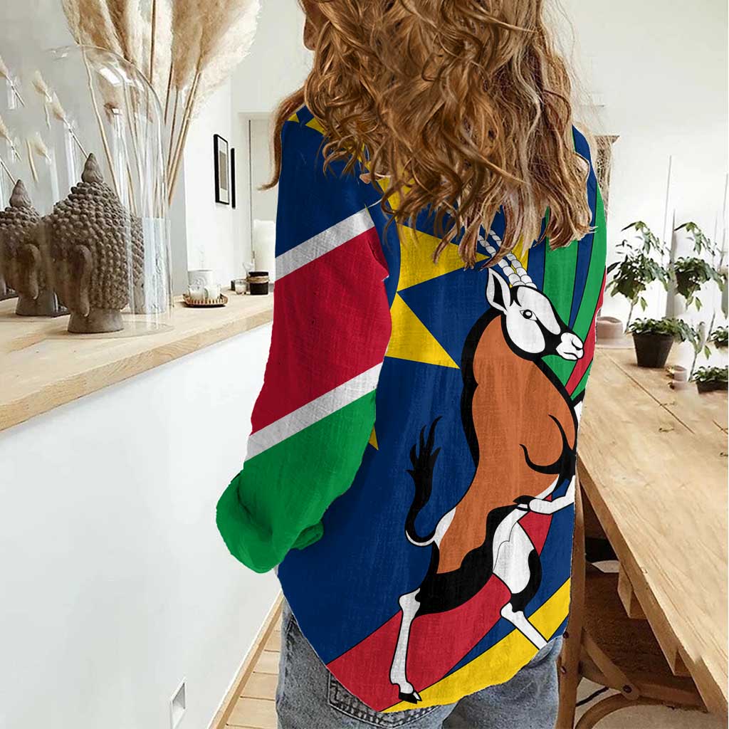 Namibia National Emblem Women Casual Shirt Flag Colors & Symbolic Animals Design