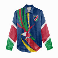 Namibia National Emblem Women Casual Shirt Flag Colors & Symbolic Animals Design