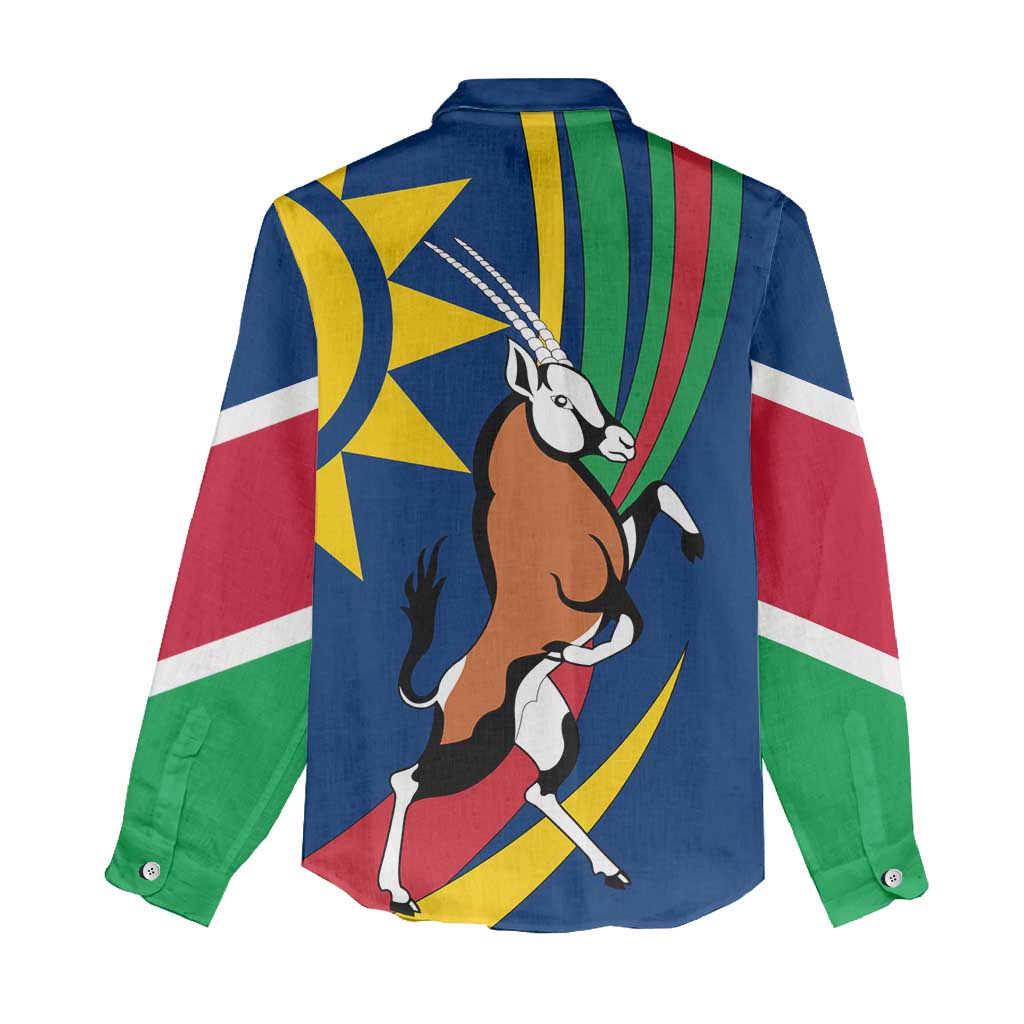 Namibia National Emblem Women Casual Shirt Flag Colors & Symbolic Animals Design