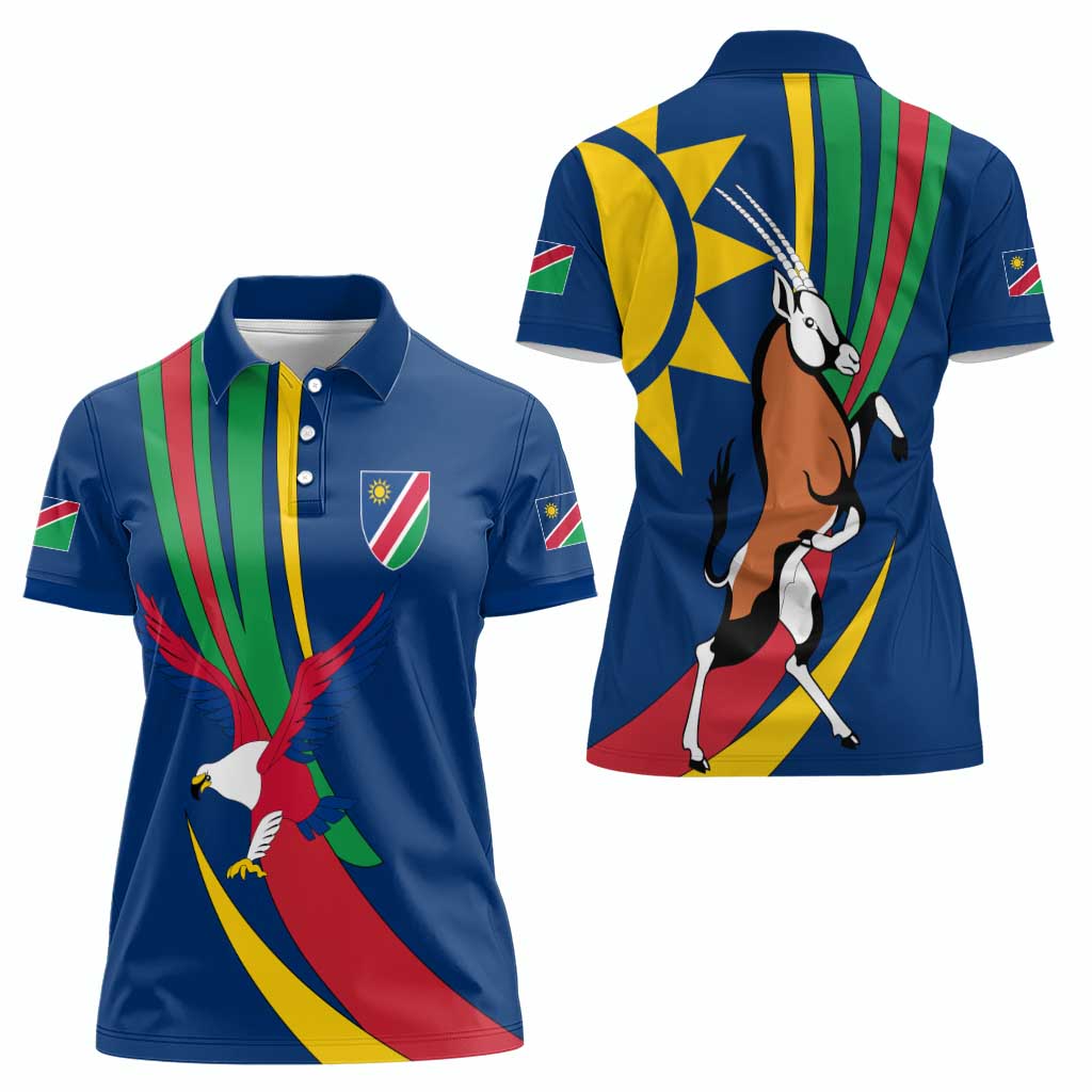 Namibia National Emblem Women Polo Shirt Flag Colors & Symbolic Animals Design