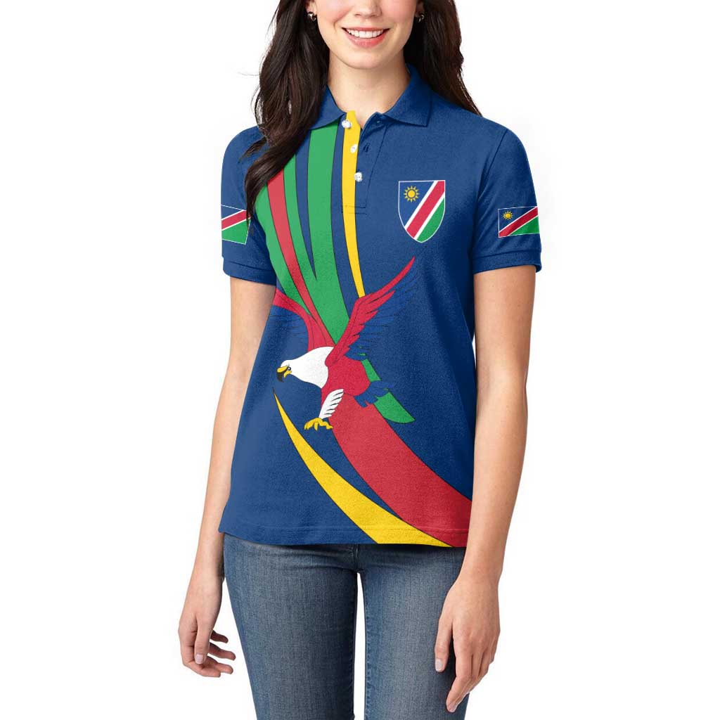 Namibia National Emblem Women Polo Shirt Flag Colors & Symbolic Animals Design