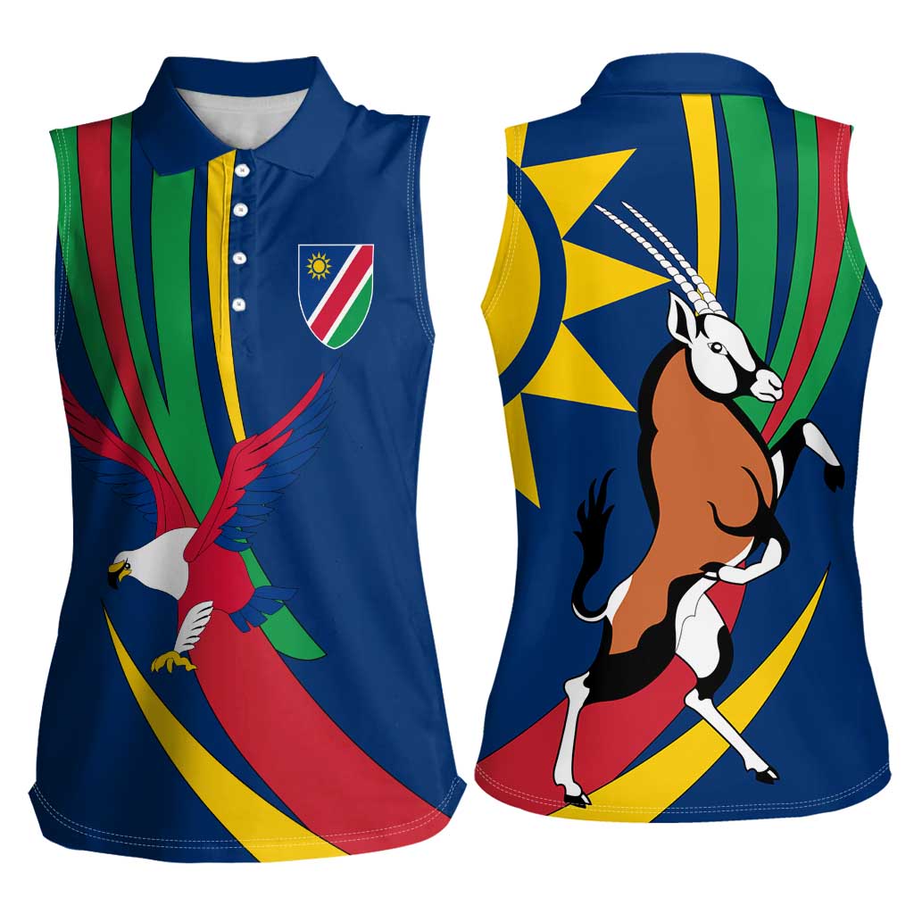 Namibia National Emblem Women Sleeveless Polo Shirt Flag Colors & Symbolic Animals Design