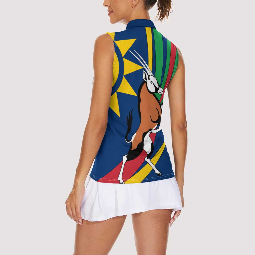 Namibia National Emblem Women Sleeveless Polo Shirt Flag Colors & Symbolic Animals Design