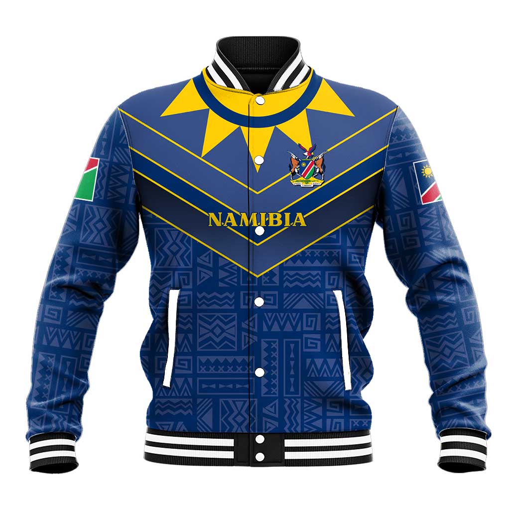 Namibia National Emblem Baseball Jacket Sporty Style with Traditional Patterns