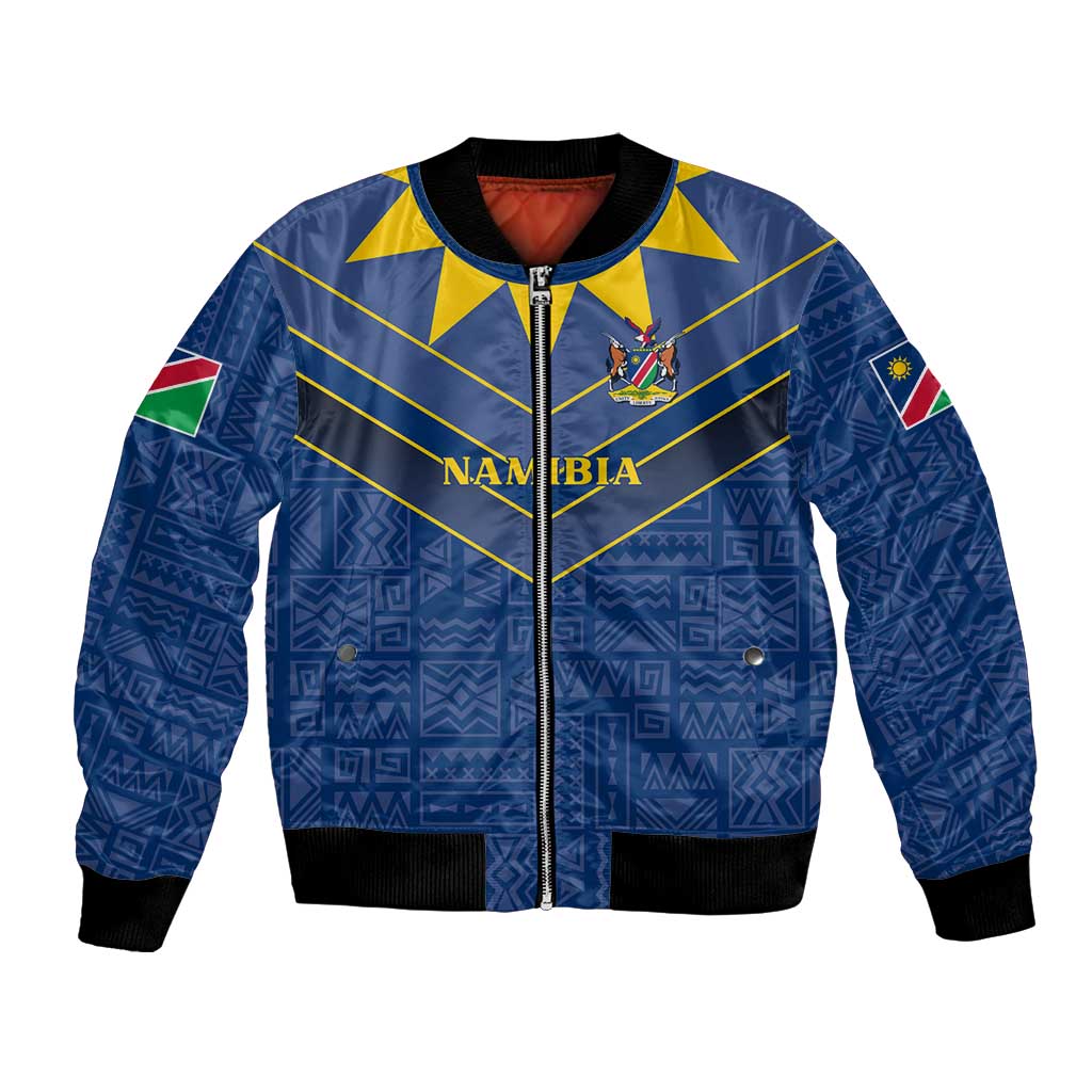 Namibia National Emblem Bomber Jacket Sporty Style with Traditional Patterns