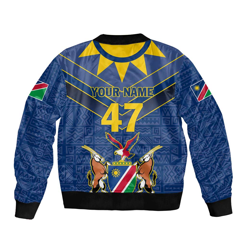 Namibia National Emblem Bomber Jacket Sporty Style with Traditional Patterns