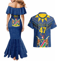 Namibia National Emblem Couples Matching Mermaid Dress and Hawaiian Shirt Sporty Style with Traditional Patterns
