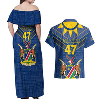 Namibia National Emblem Couples Matching Off Shoulder Maxi Dress and Hawaiian Shirt Sporty Style with Traditional Patterns