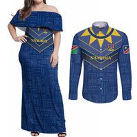 Namibia National Emblem Couples Matching Off Shoulder Maxi Dress and Long Sleeve Button Shirt Sporty Style with Traditional Patterns