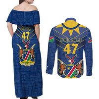 Namibia National Emblem Couples Matching Off Shoulder Maxi Dress and Long Sleeve Button Shirt Sporty Style with Traditional Patterns