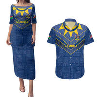 Namibia National Emblem Couples Matching Puletasi and Hawaiian Shirt Sporty Style with Traditional Patterns
