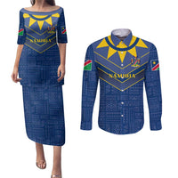 Namibia National Emblem Couples Matching Puletasi and Long Sleeve Button Shirt Sporty Style with Traditional Patterns