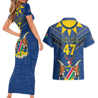 Namibia National Emblem Couples Matching Short Sleeve Bodycon Dress and Hawaiian Shirt Sporty Style with Traditional Patterns