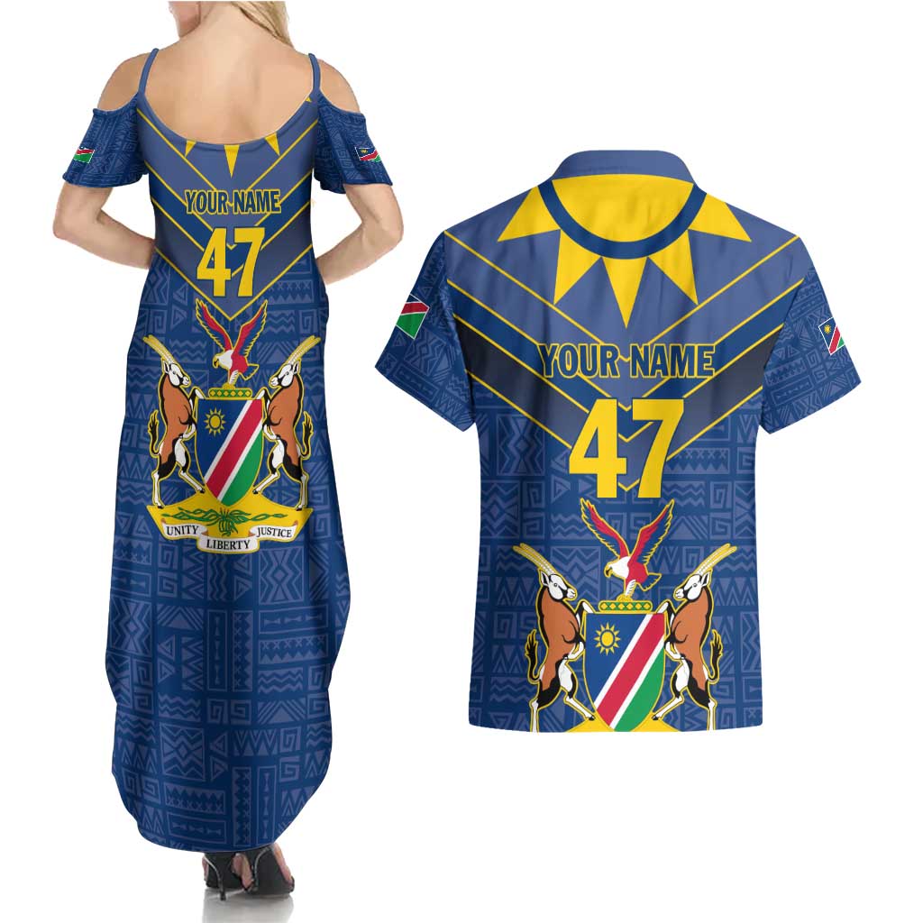 Namibia National Emblem Couples Matching Summer Maxi Dress and Hawaiian Shirt Sporty Style with Traditional Patterns
