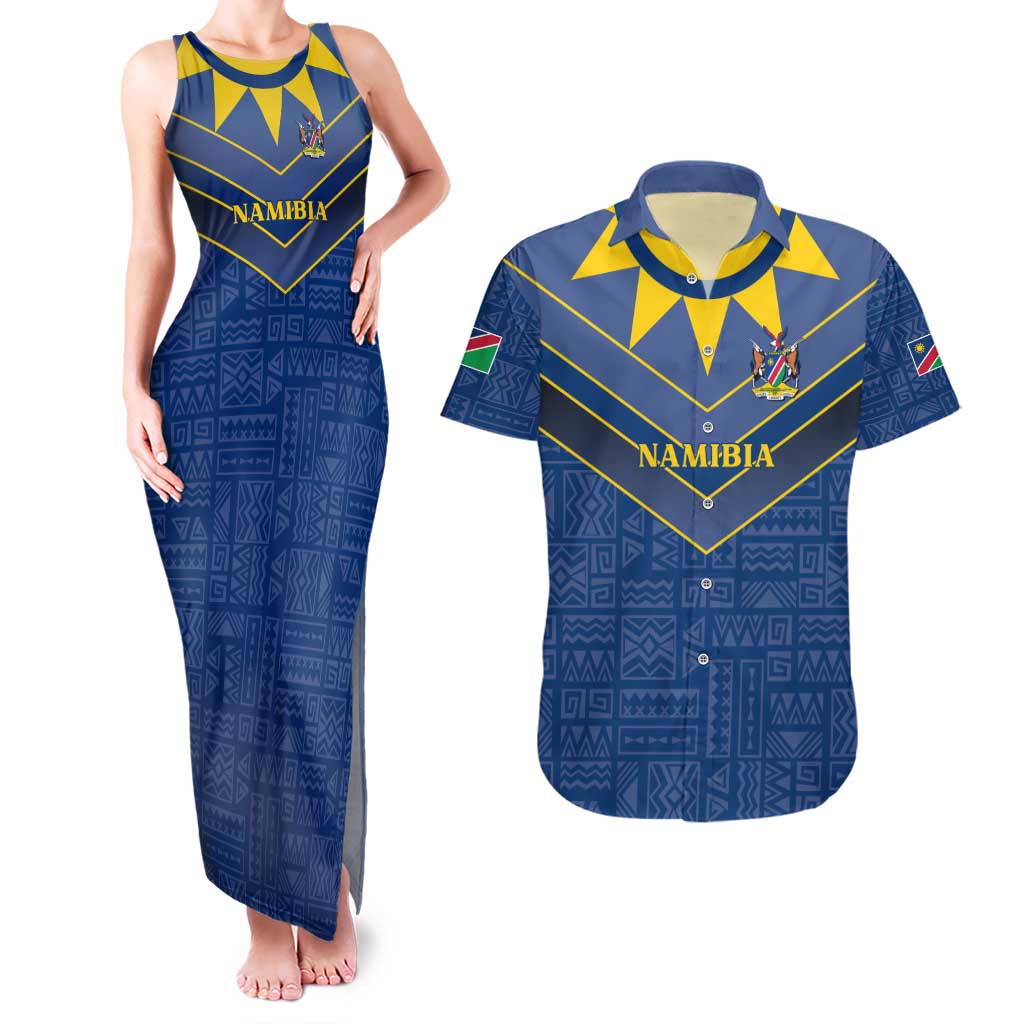 Namibia National Emblem Couples Matching Tank Maxi Dress and Hawaiian Shirt Sporty Style with Traditional Patterns
