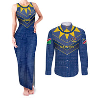 Namibia National Emblem Couples Matching Tank Maxi Dress and Long Sleeve Button Shirt Sporty Style with Traditional Patterns