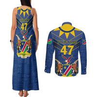 Namibia National Emblem Couples Matching Tank Maxi Dress and Long Sleeve Button Shirt Sporty Style with Traditional Patterns