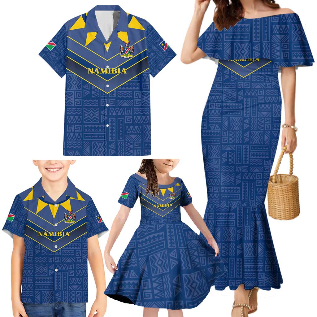 Namibia National Emblem Family Matching Mermaid Dress and Hawaiian Shirt Sporty Style with Traditional Patterns