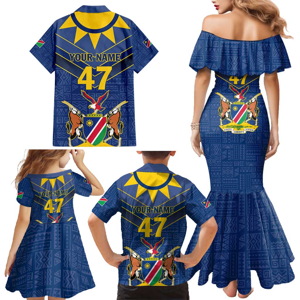 Namibia National Emblem Family Matching Mermaid Dress and Hawaiian Shirt Sporty Style with Traditional Patterns