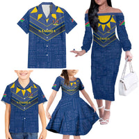 Namibia National Emblem Family Matching Off The Shoulder Long Sleeve Dress and Hawaiian Shirt Sporty Style with Traditional Patterns