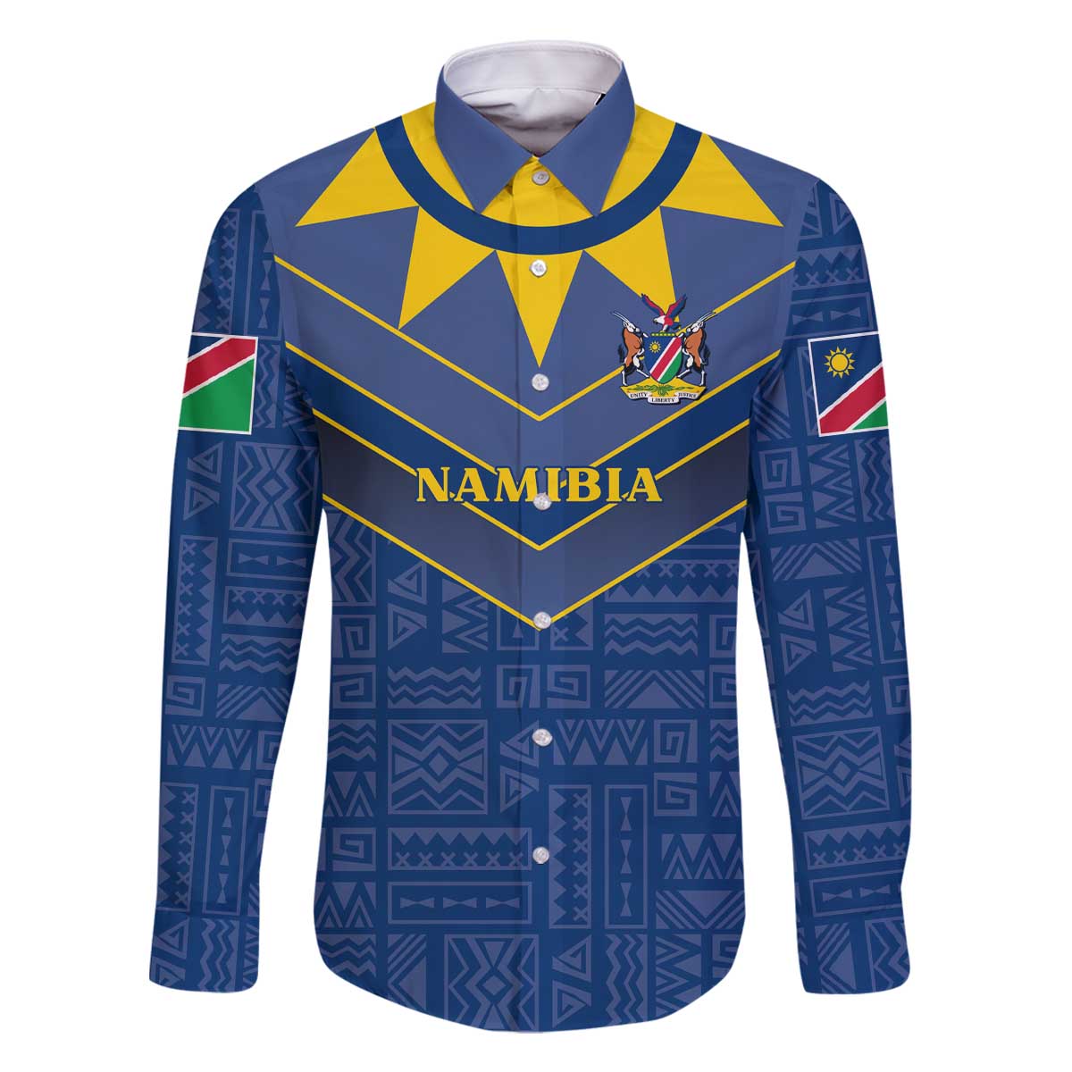 Namibia National Emblem Family Matching Off The Shoulder Long Sleeve Dress and Hawaiian Shirt Sporty Style with Traditional Patterns