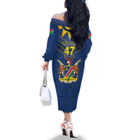 Namibia National Emblem Family Matching Off The Shoulder Long Sleeve Dress and Hawaiian Shirt Sporty Style with Traditional Patterns