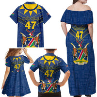 Namibia National Emblem Family Matching Off Shoulder Maxi Dress and Hawaiian Shirt Sporty Style with Traditional Patterns