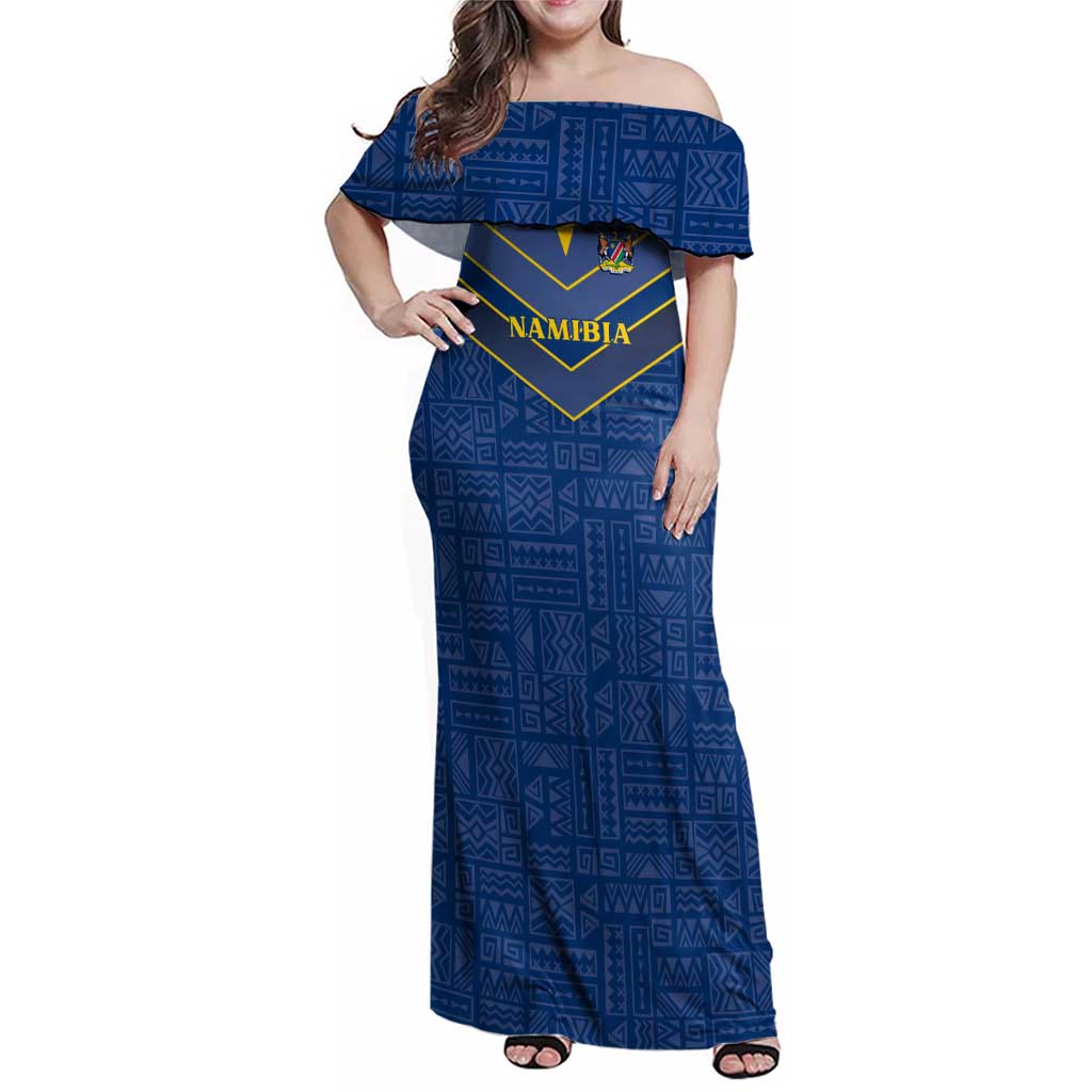 Namibia National Emblem Family Matching Off Shoulder Maxi Dress and Hawaiian Shirt Sporty Style with Traditional Patterns