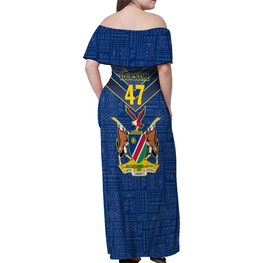 Namibia National Emblem Family Matching Off Shoulder Maxi Dress and Hawaiian Shirt Sporty Style with Traditional Patterns