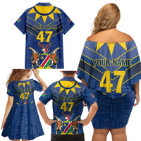 Namibia National Emblem Family Matching Off Shoulder Short Dress and Hawaiian Shirt Sporty Style with Traditional Patterns
