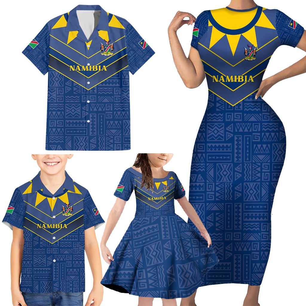 Namibia National Emblem Family Matching Short Sleeve Bodycon Dress and Hawaiian Shirt Sporty Style with Traditional Patterns