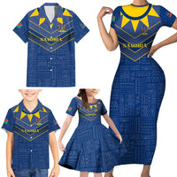 Namibia National Emblem Family Matching Short Sleeve Bodycon Dress and Hawaiian Shirt Sporty Style with Traditional Patterns