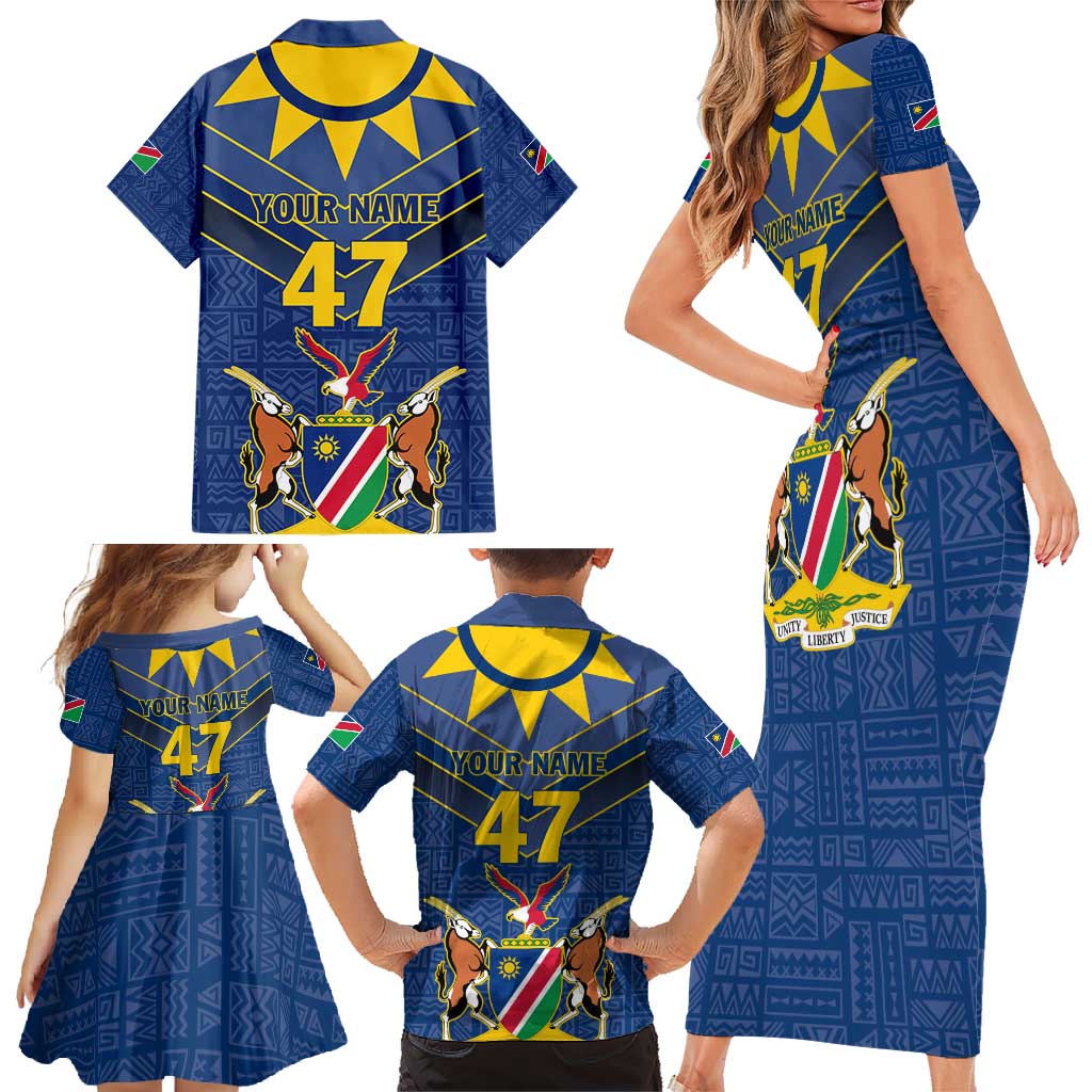 Namibia National Emblem Family Matching Short Sleeve Bodycon Dress and Hawaiian Shirt Sporty Style with Traditional Patterns