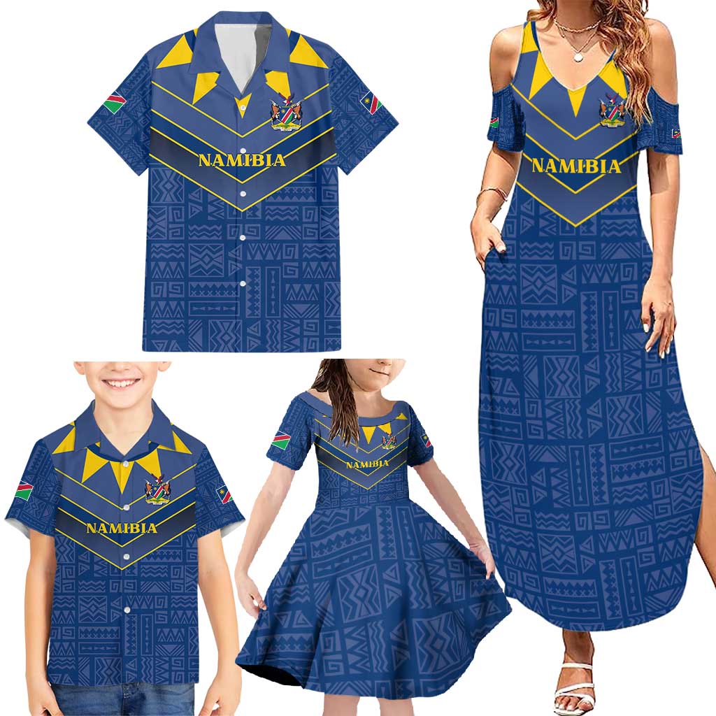 Namibia National Emblem Family Matching Summer Maxi Dress and Hawaiian Shirt Sporty Style with Traditional Patterns