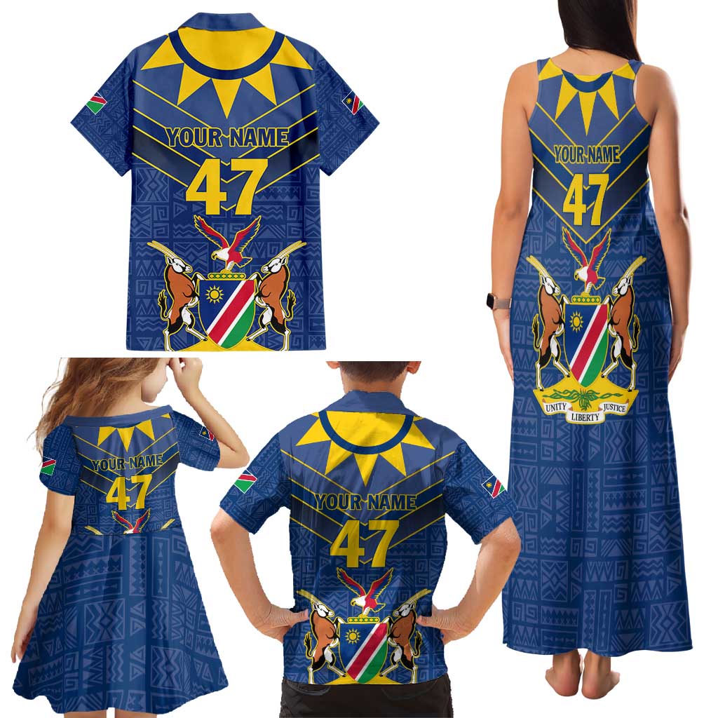 Namibia National Emblem Family Matching Tank Maxi Dress and Hawaiian Shirt Sporty Style with Traditional Patterns