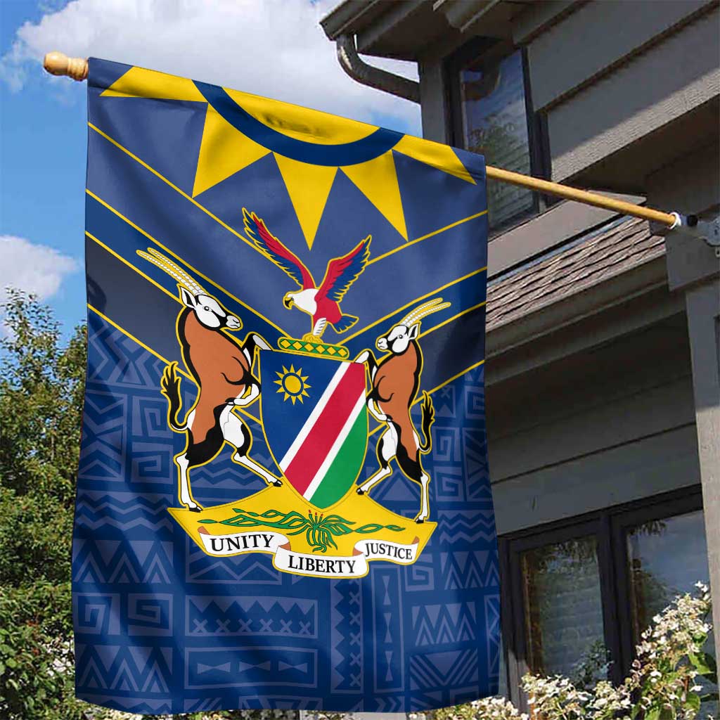 Namibia National Emblem Garden Flag Sporty Style with Traditional Patterns
