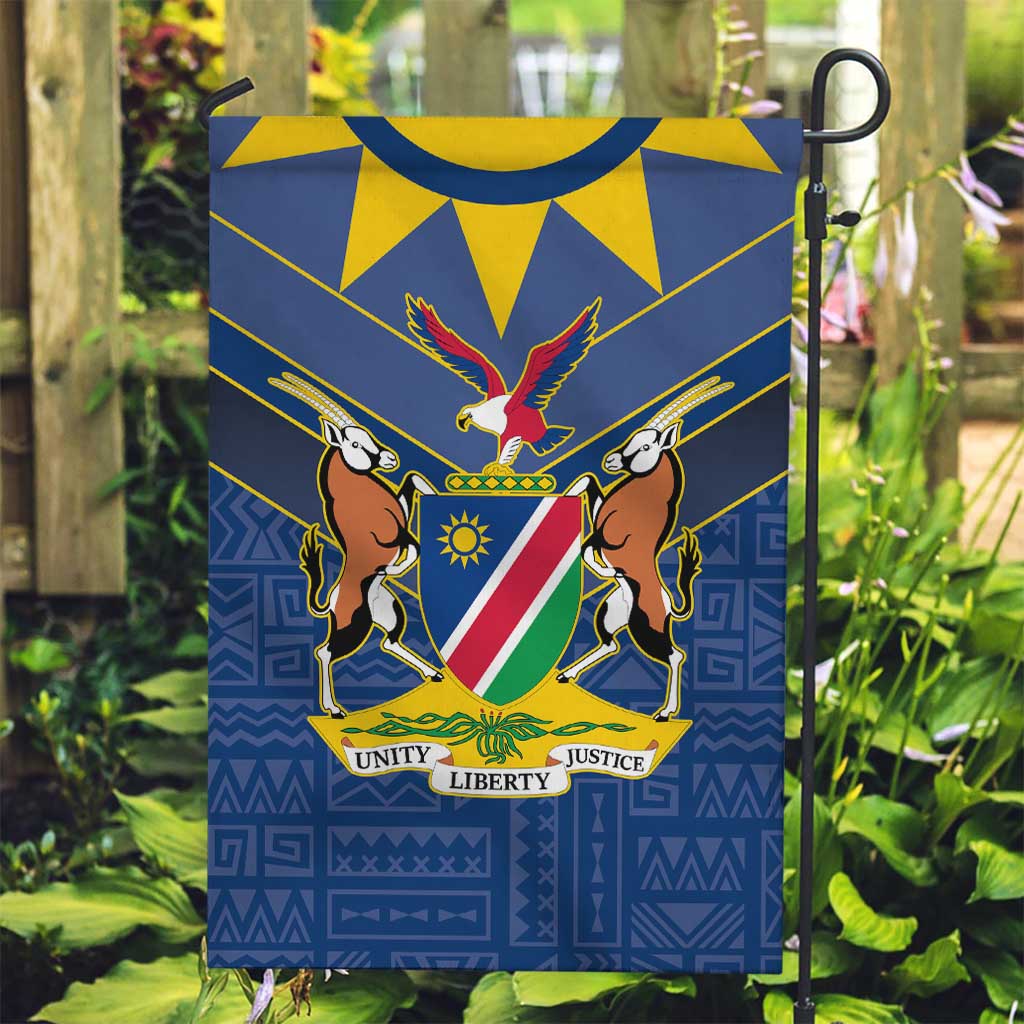 Namibia National Emblem Garden Flag Sporty Style with Traditional Patterns
