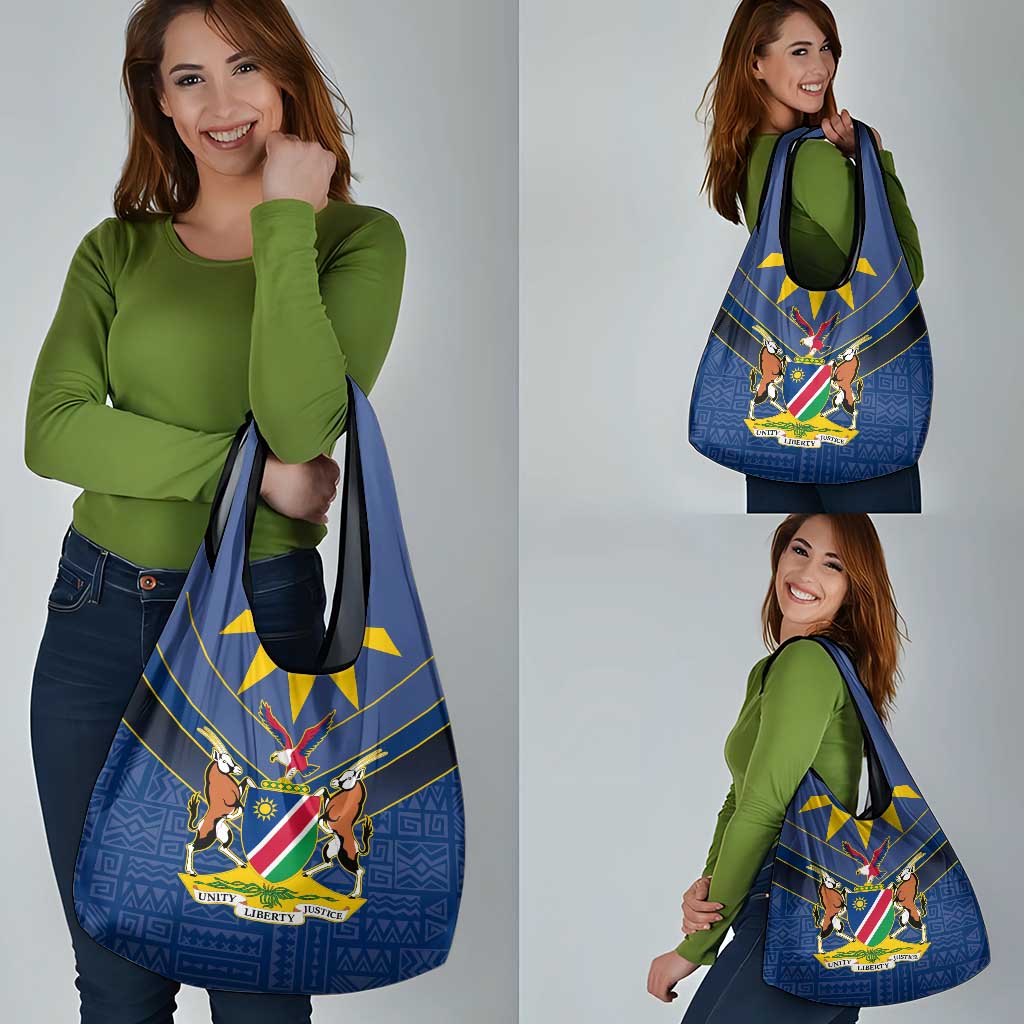 Namibia National Emblem Grocery Bag Sporty Style with Traditional Patterns