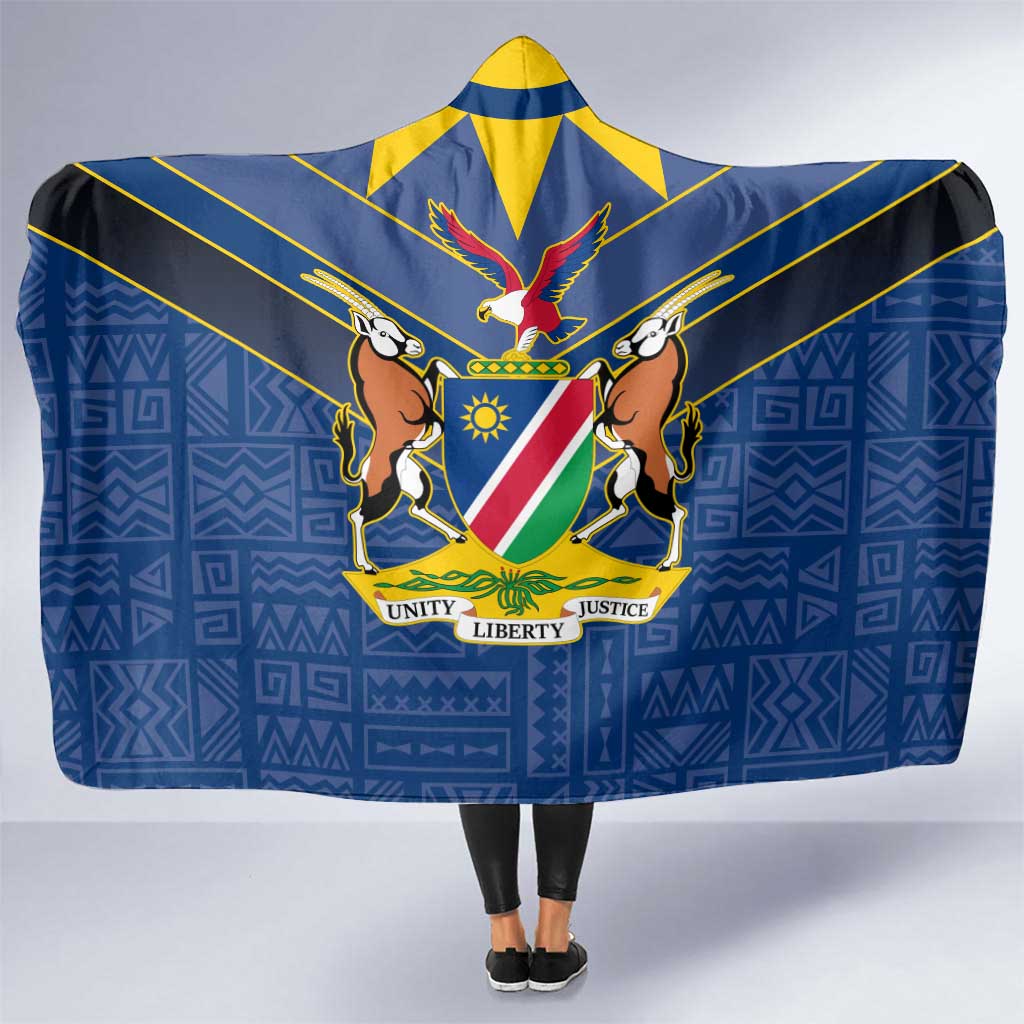 Namibia National Emblem Hooded Blanket Sporty Style with Traditional Patterns
