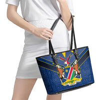 Namibia National Emblem Leather Tote Bag Sporty Style with Traditional Patterns