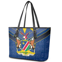 Namibia National Emblem Leather Tote Bag Sporty Style with Traditional Patterns